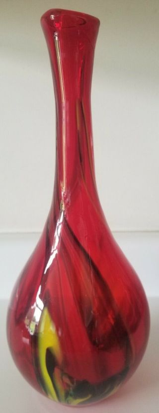 Vintage Murano Art Glass Red Vase With Classic Flames 14 " Tall