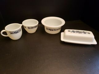Vintage Pyrex Old Town Blue Butter Dishes And Cream And Sugar