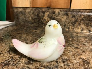 Vintage Fenton White Satin Glass Hand Painted Bird Figurine