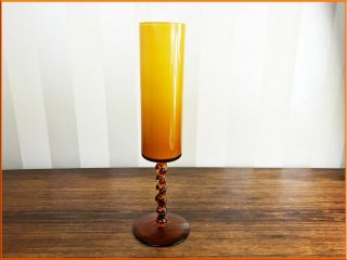 Vintage 40cm Empoli Amber Glass Pedestal Vase Twist Spiral Stem Cased Large Art