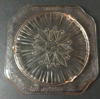 Vtg Jeannette Glass Adam Pink Depression Glass 10 " Footed Cake Plate