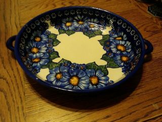 Polish Pottery Round 9.  5 Inch Serving Dish.  Signed By Potter.