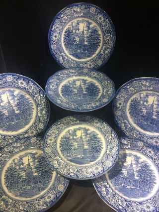 Set Of Seven Liberty Blue 10 " Dinner Plates