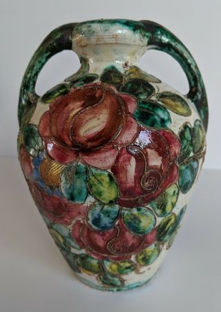 Vintage Italy Ceramic Pottery Urn Vase Hand Painted 8 " X 6 "