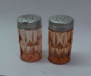 Vintage Jeannette Glass,  Pink Windsor Diamond Flat Salt And Pepper