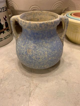 Vintage Burley Winter Pottery Creme/blue Two Handled Bulbous 54 Vase