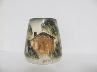 Sascha Brastoff California Pottery Vase Signed Whimsical Houses