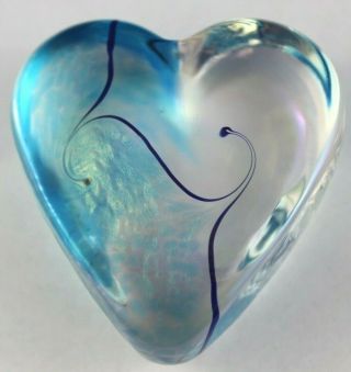 Robert Held Art Glass Iridescent Blue Heart Paperweight