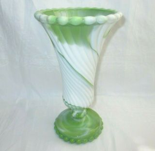 Westmoreland Jadeite Green White Slag Swirl Glass Ball Pedestal Vase Bead Edge