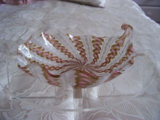Vintage Murano Glass Pink Gold And White Filagree Dish