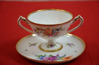Rare Early Heufel & Co Dresden Sherbet Cup Saucer Gilt C.  1895 Meissen 1780 2