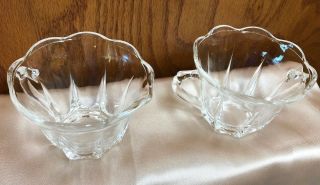 Vintage Clear Glass Open Sugar Bowl & Creamer w/ Scalloped Edge 8 sided 2