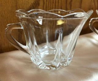 Vintage Clear Glass Open Sugar Bowl & Creamer w/ Scalloped Edge 8 sided 3