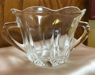Vintage Clear Glass Open Sugar Bowl & Creamer w/ Scalloped Edge 8 sided 4