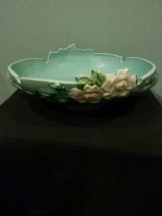 Roseville Pottery White Rose Sea Blue Bowl