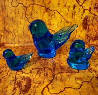 Leo Ward Signed Bluebird Of Happiness Art Glass Bird 1998 Set Of (3) L@@k