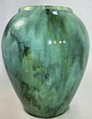 Vintage Brush McCoy Pottery Blue Green ONYX Vase 050 6.  5 