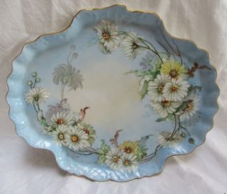 Pa R Limoges France Handpainted Blue W/white Yellow Flowers Gold Trim 11.  5 X 10 "