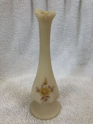 Vintage Fenton Custard Glass Bud Vase Signed K Boley 8” Tall