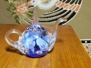 Vintage Joe St Clair Floral Glass Teapot Ring Holder Paperweight