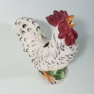 Rooster Pitcher Hand Painted Floral Italy 11.  5 " Tall