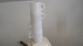 4 Vintage White Anchor Hocking Fire King Milk Glass Stackable Coffee Cup Mugs Vg