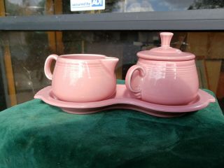 Fiestaware Rose Retired Homer Laughlin Creamer,  Sugar Bowl Set With Lid And Tray