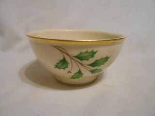 Vintage Holiday Lenox Serving Bowl Gold Rim Holly Design