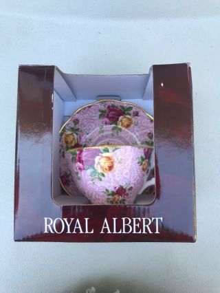 Royal Albert “dusky Pink Lace” Teacup And Saucer Fine Bone China.