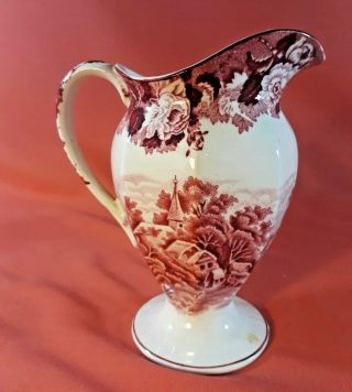 Enoch Woods Ware English Scenery Red Transfer Pitcher
