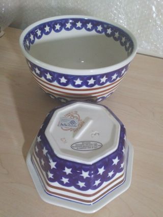 2pc Zaklady Boleslawiec Stars And Stripes Polish Pottery.  Large And Small Bowl
