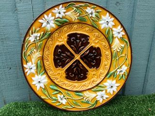 19thc Villeroy & Boch Large Majolica Plate With Edelweiss Flowers C1890s