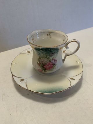 Vintage Rs Prussia Floral Demitasse Chocolate Cup Saucer Set Red Stamp Guc