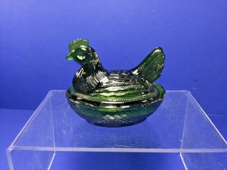 Vintage,  Green Glass Hen On A Nest Salt Cellar Covered Dish,  3.  25 " X 2.  25 X 2.  75 "