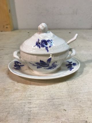 Richard Ginori Made In Italy Sugar Bowl Blue Floral On White With Spoon