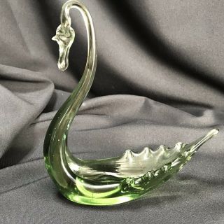 Vintage Mid Century Whitefriars Green Glass Long Necked Swan Dragon Sea Monster