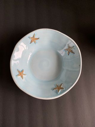 Pottery Barn Starfish Serving Bowl 9 " Aqua Blue Made In Italy