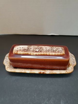 Vintage Hull Pottery Butter Dish - Brown Drip Glaze,  Made In Usa,  Oven Proof 8 "