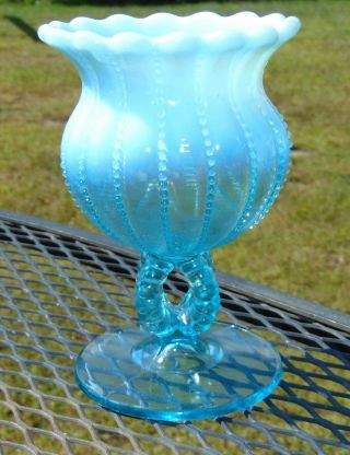 Antique Vase Open Opal Blue Opalescent Northwood Glass