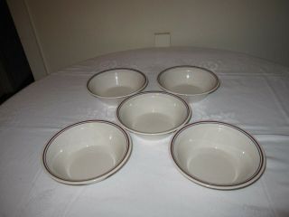 FIVE CORRELLE ABUNDANCE/ COUNTRY MORNING CEREAL BOWLS BLUE/MAROON STRIPE 2
