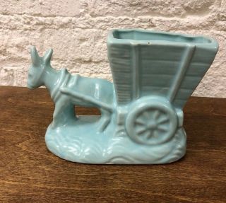 Vintage 1940s Pottery Donkey Cart Planter Turquoise