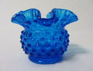 Fenton Glass 3 " Blue Ruffled Top Small Ball Vase