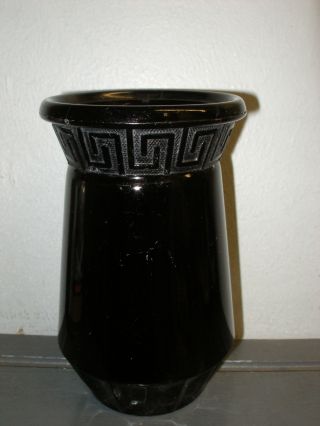 Vintage Black Amethyst Art Glass Vase L E Smith Greek Key Pattern