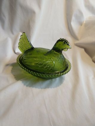 Vintage Indiana Green Depression Glass Nesting Hen