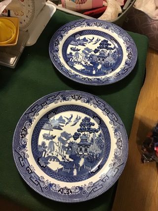 2 Churchill Blue Willow Made In England Dinner Plates 10 1/4 "