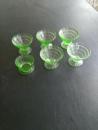 5 Vintage Green Depression Glass Sherbert Cups Block Optic Pattern 1 Custard.