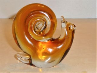 Vintage Hand Blown Art Glass Amber Snail Paper Weight Figurine