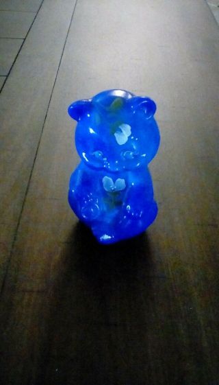 Fenton Bear.  Periwinkle Blue,  Hand Painted And Signed.  Bear No Chips