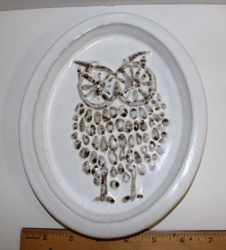 Bennington Vermont Textured Owl Wall Plaque / Decorative Plate; White Brown