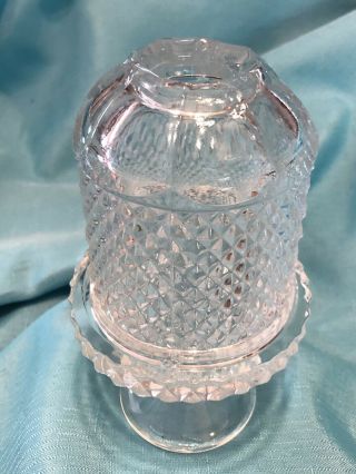 Vtg Viking Glass Clear Diamond Point Fairy Lamp Mid Century Glimmer Candle